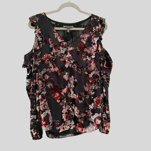White House Black Market Floral Cold Shoulder Blouse Size 8 Velvet Burnout